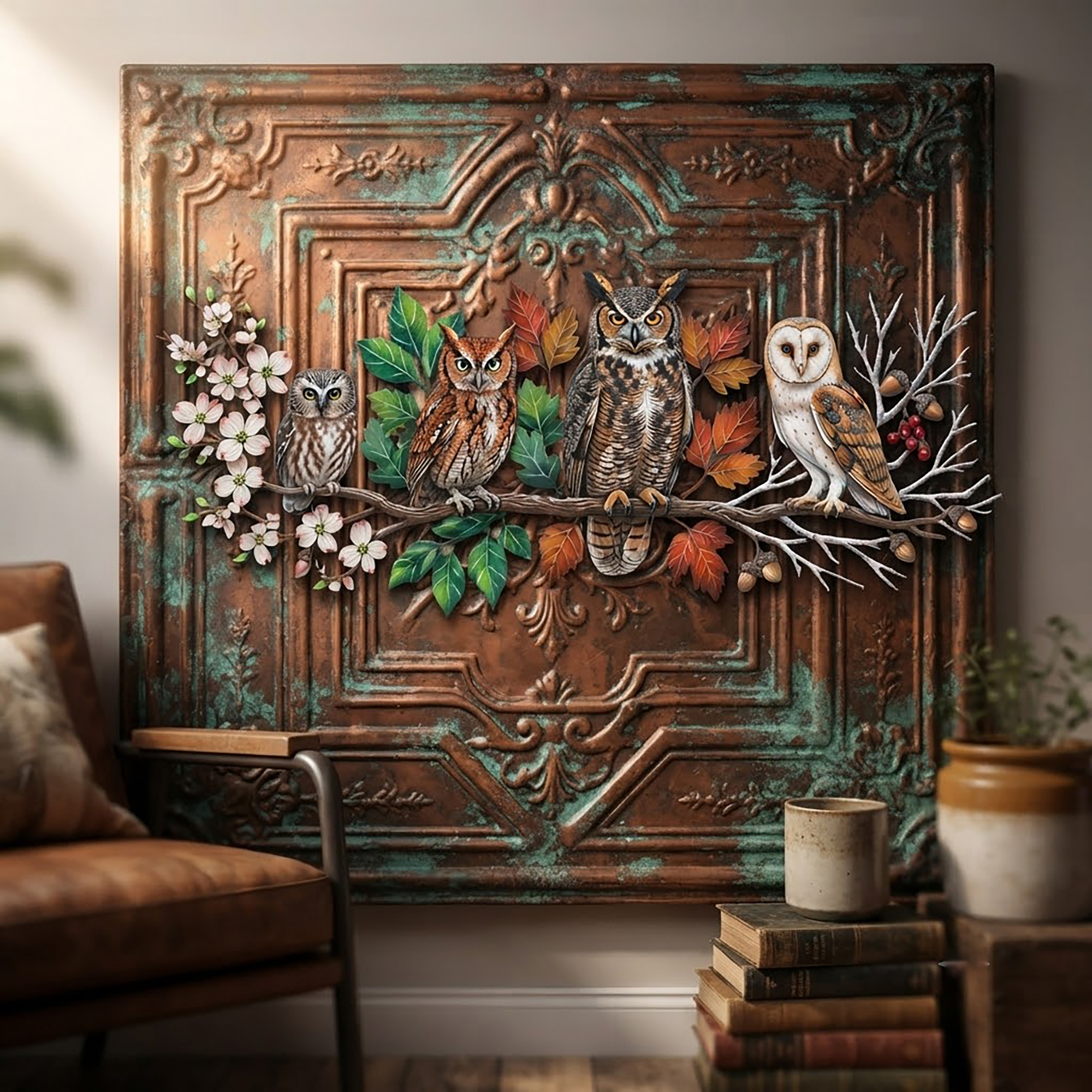 Four Seasons Owl Metal Wall Art - product view 2