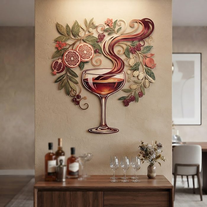Red Wine Glass Metal Wall Art