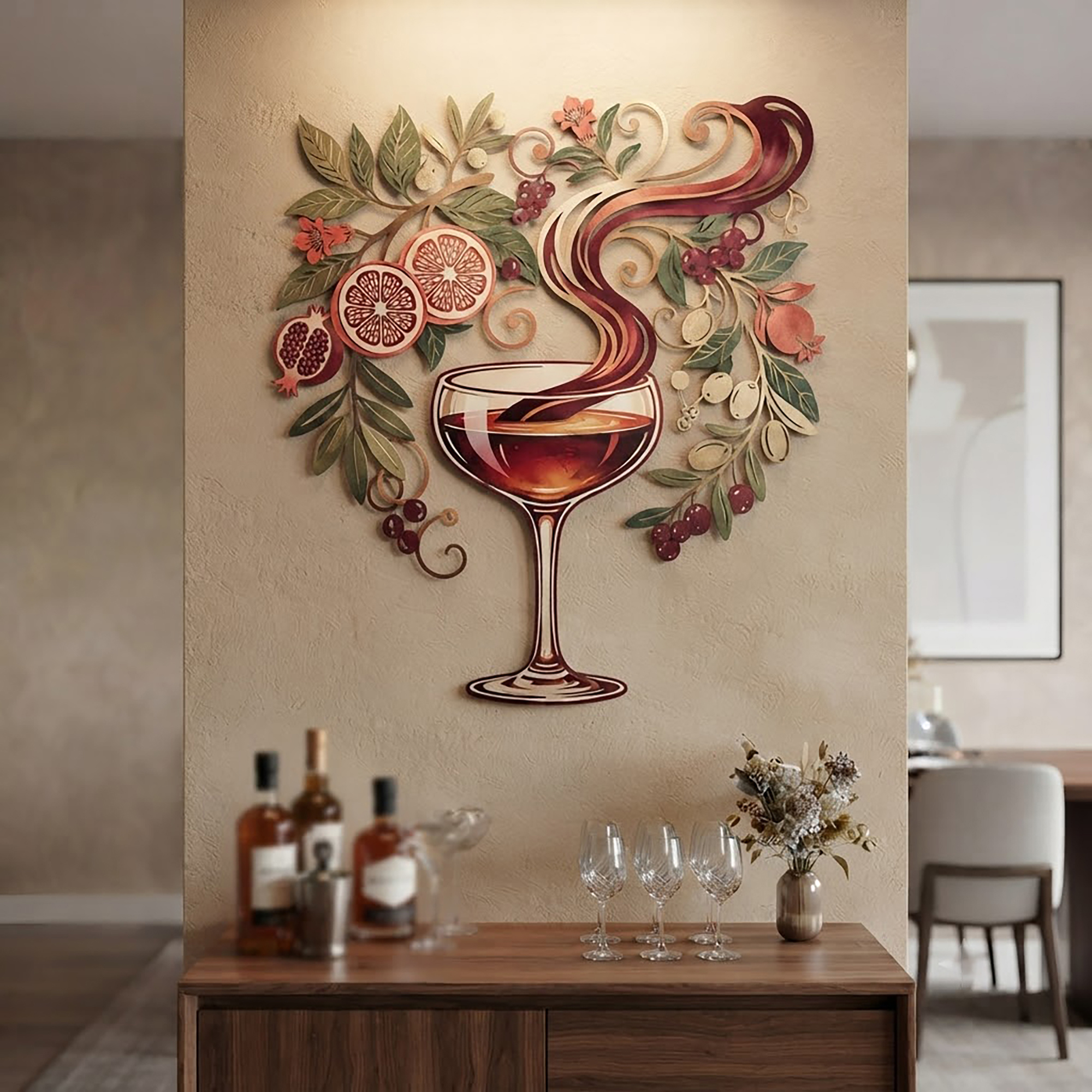 Red Wine Glass Metal Wall Art
