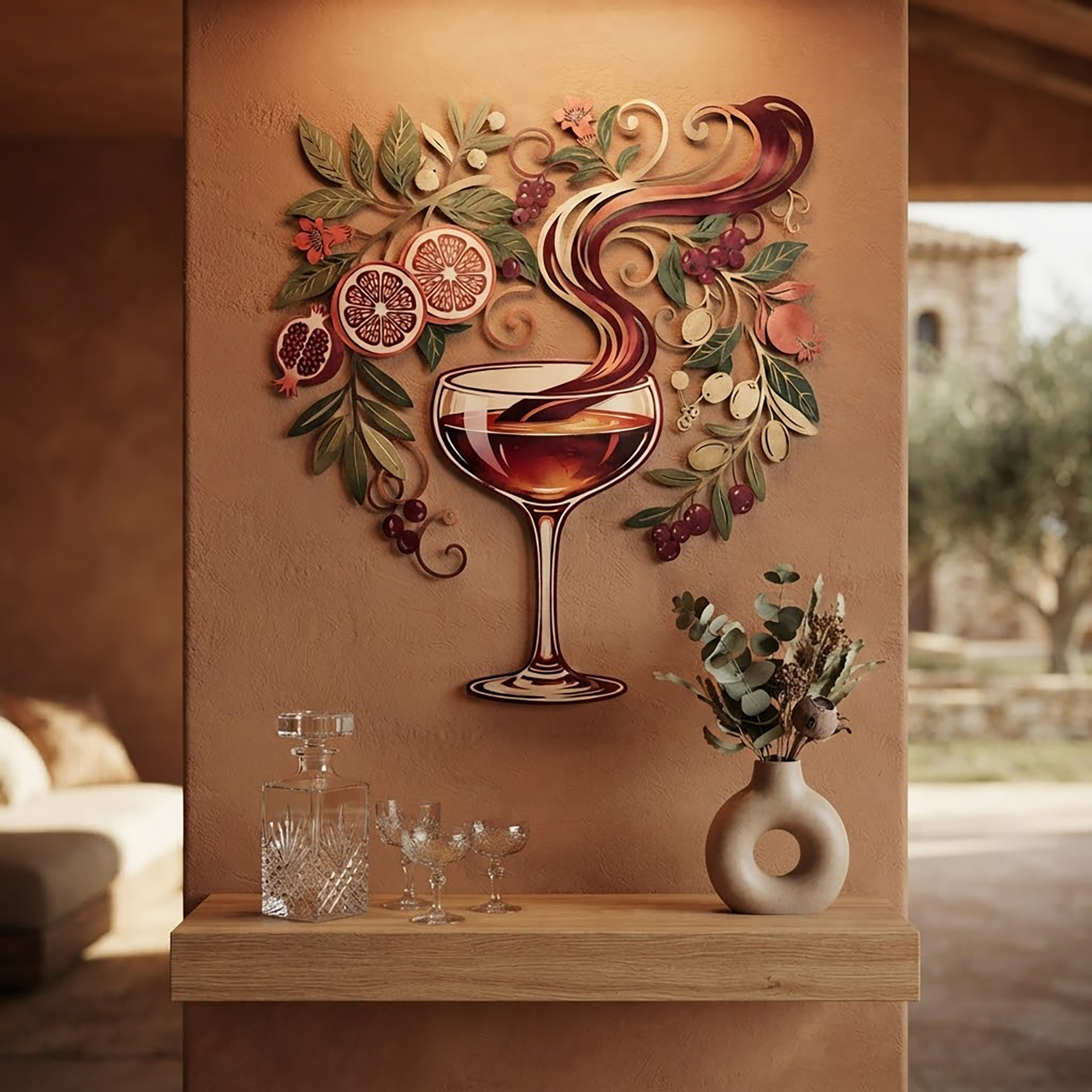 Red Wine Glass Metal Wall Art - product view 2