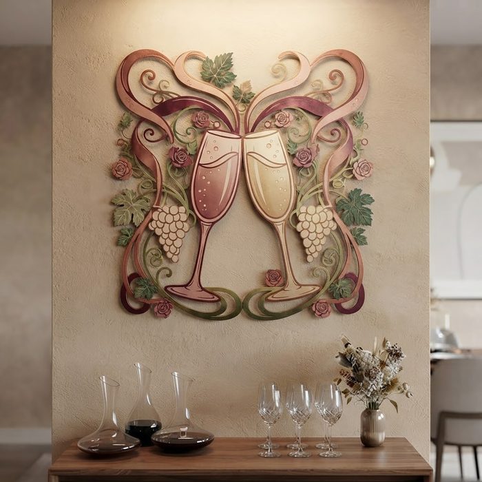 Champagne Glasses Metal Wall Art
