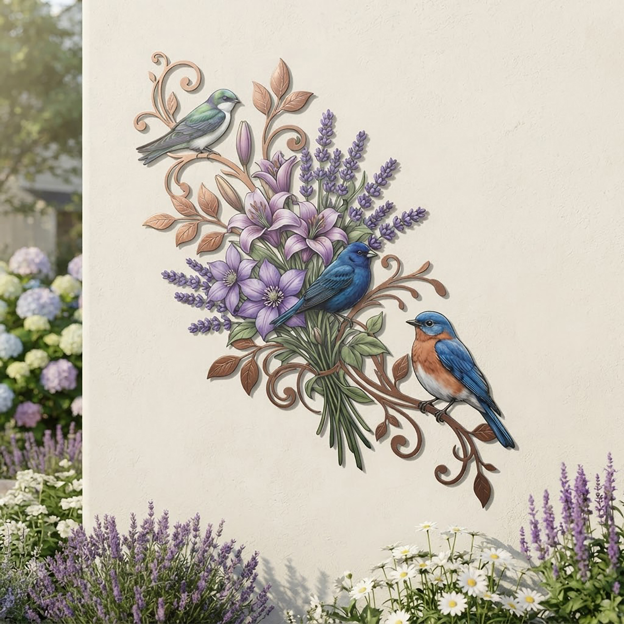 Bluebird Floral Metal Wall Art