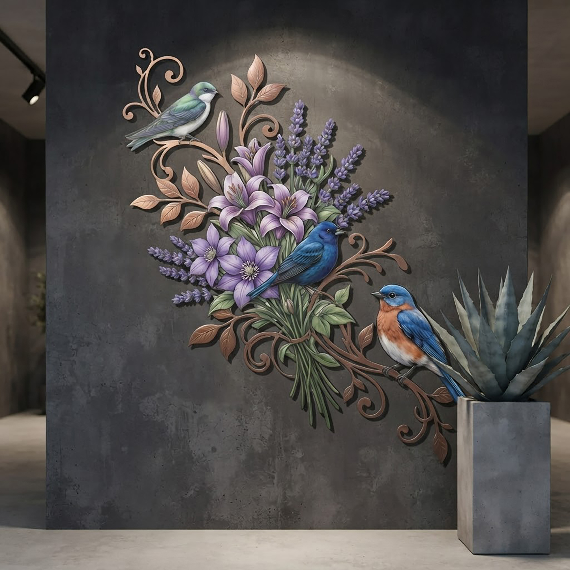 Bluebird Floral Metal Wall Art - product view 2