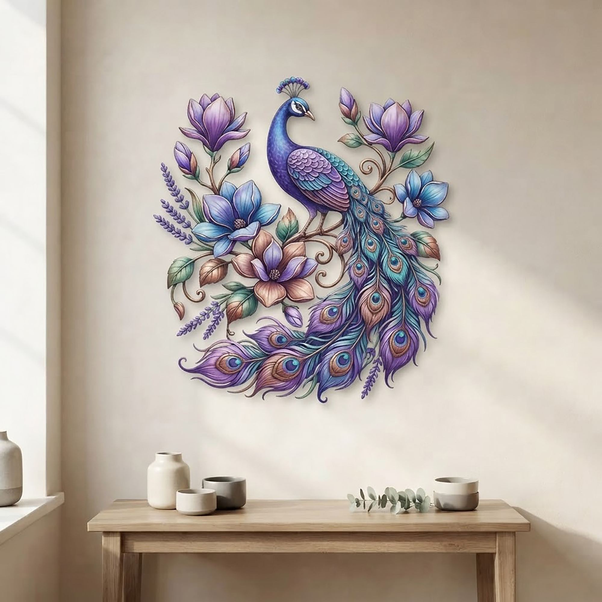 Peacock Floral Metal Wall Art