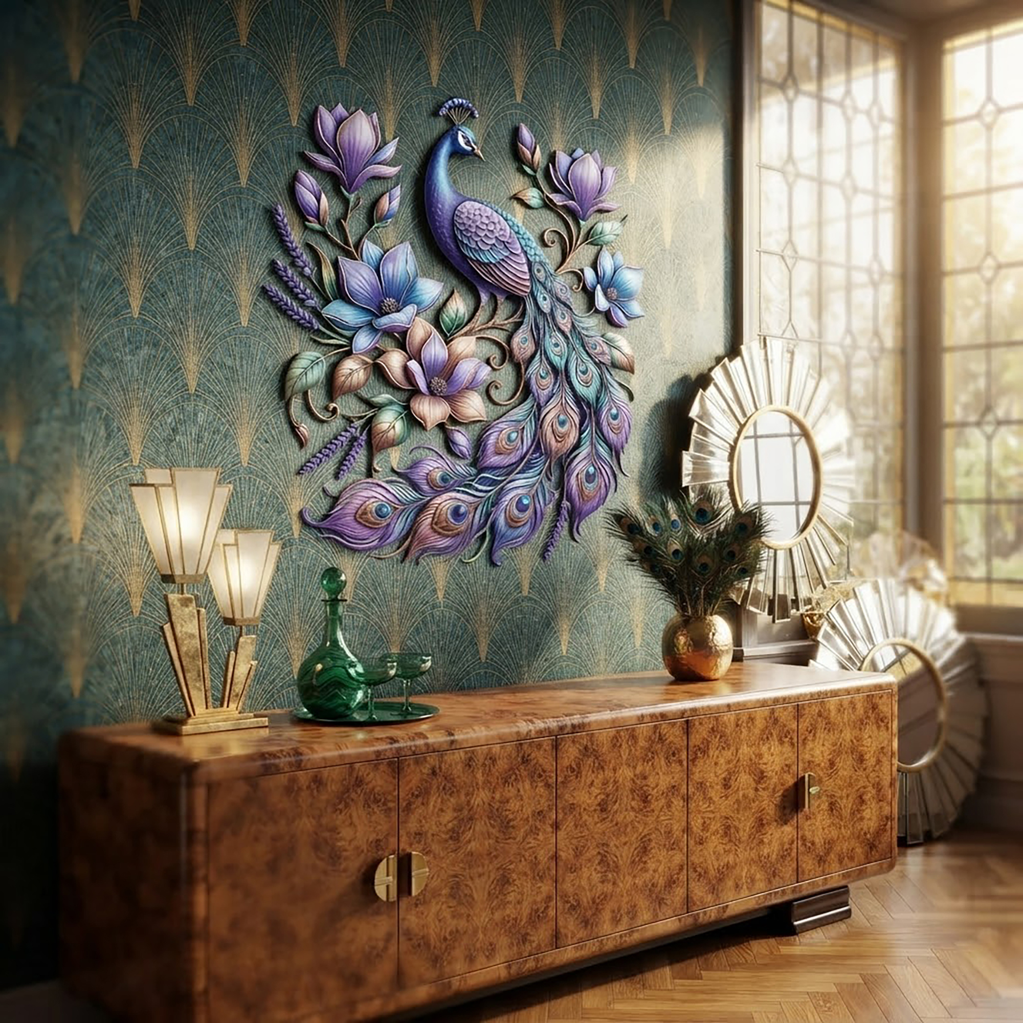 Peacock Floral Metal Wall Art - product view 2