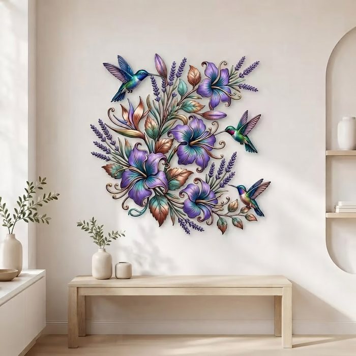 Hummingbird Floral Metal Wall Art
