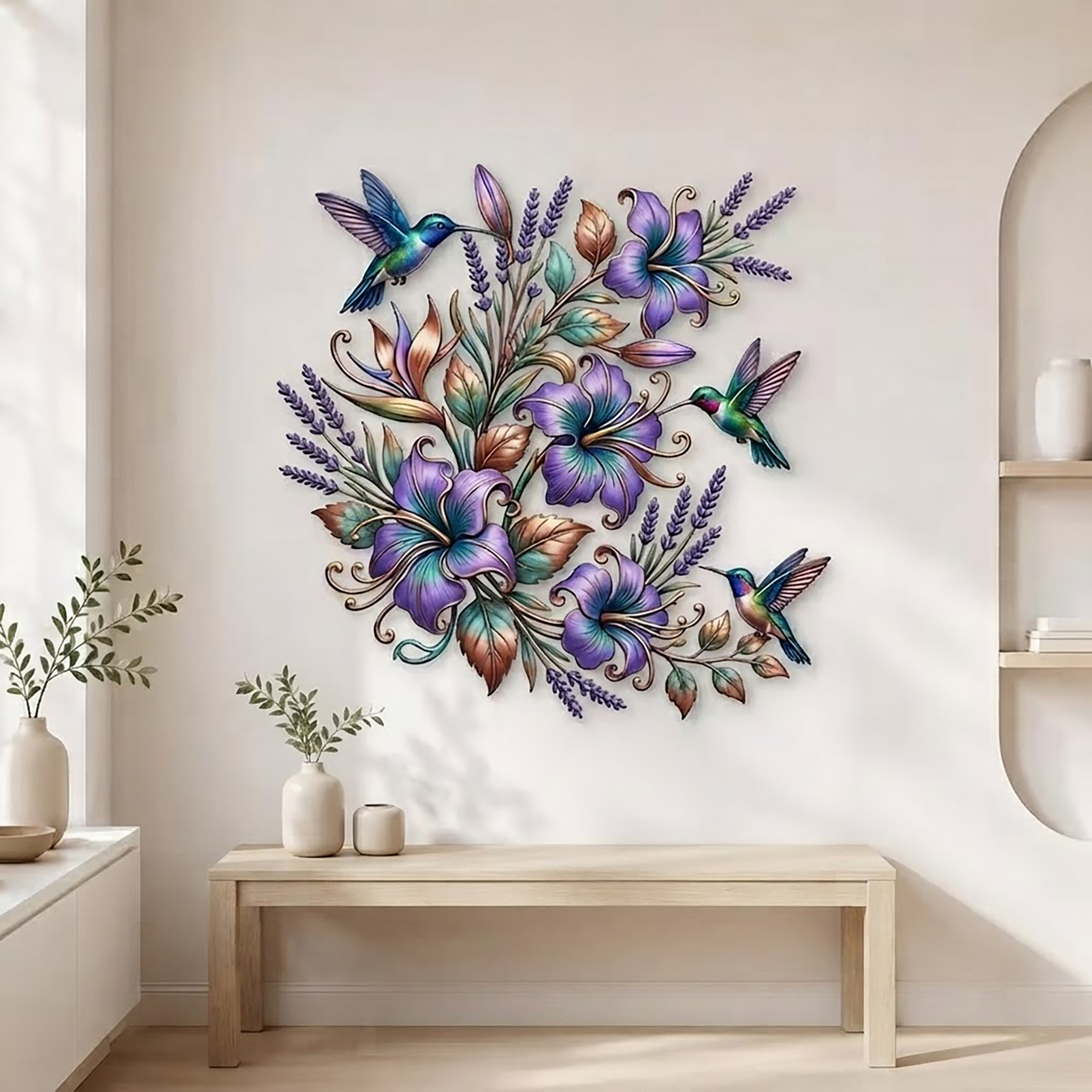 Hummingbird Floral Metal Wall Art