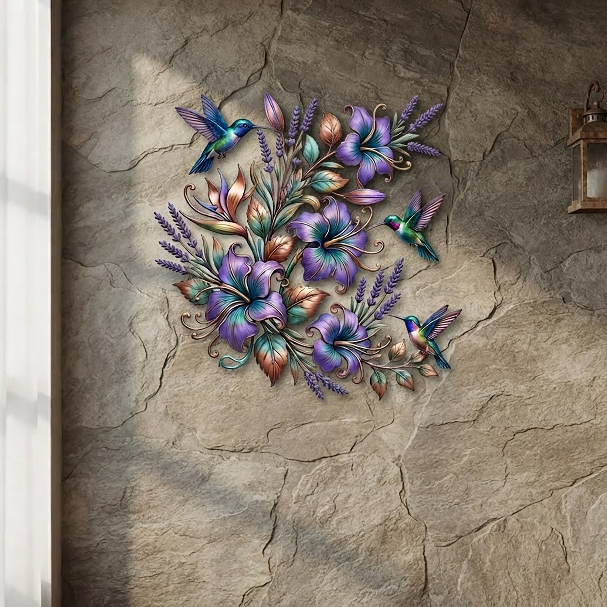 Hummingbird Floral Metal Wall Art - product view 2