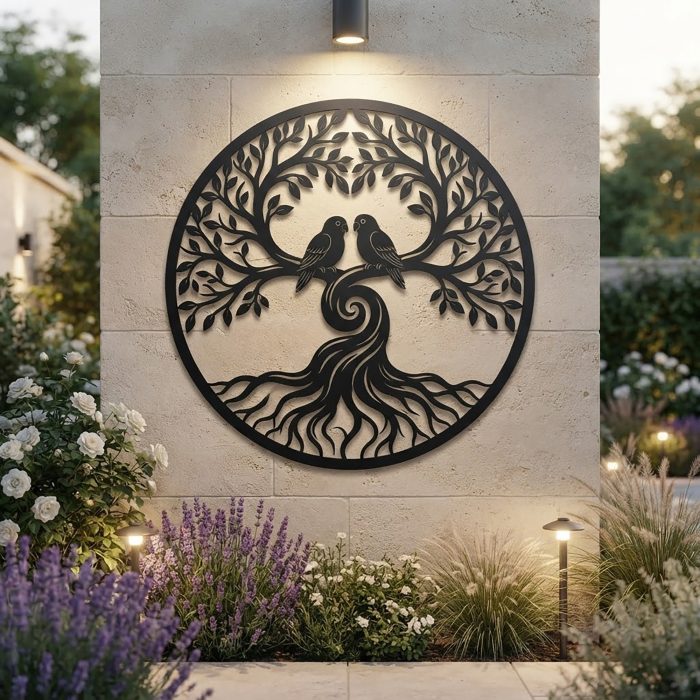 Tree of Life Metal Wall Art with Love Birds