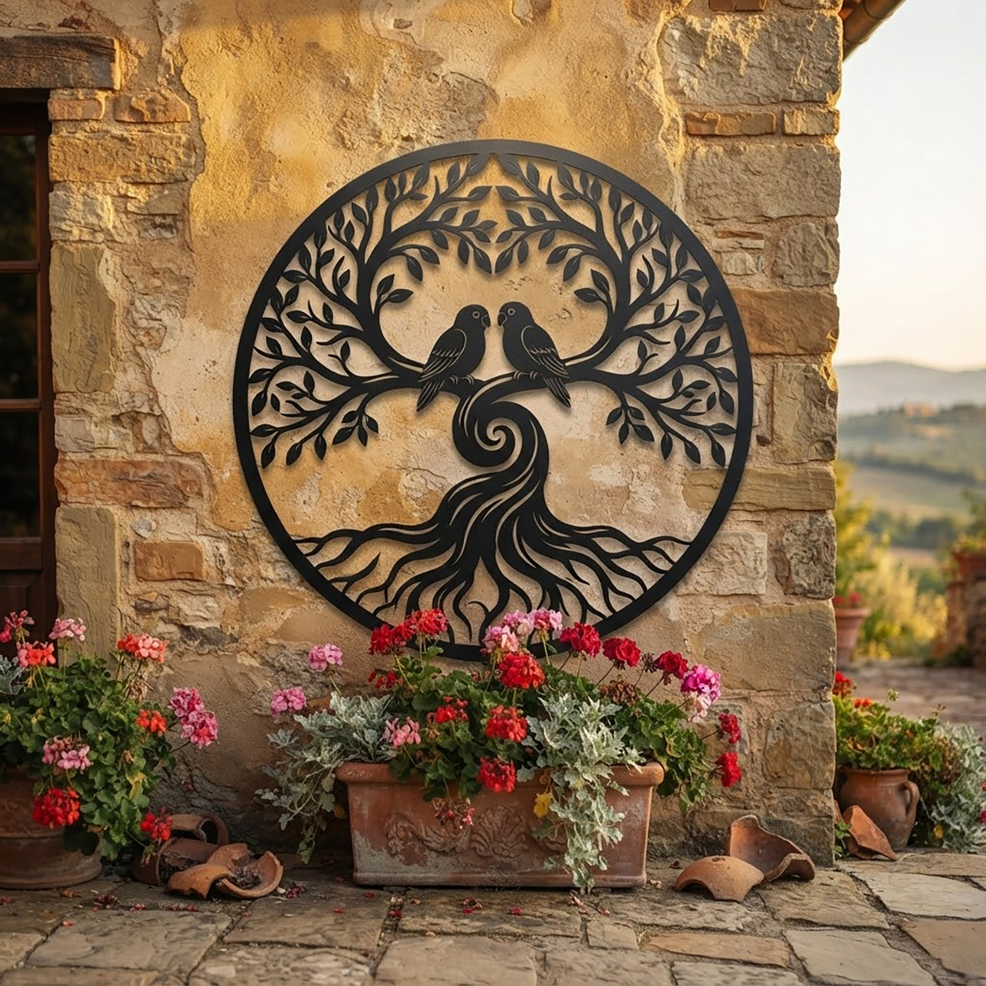 Tree of Life Metal Wall Art with Love Birds - product view 2