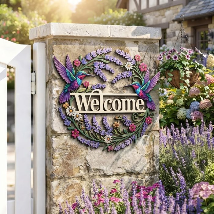 Hummingbird Welcome Metal Sign