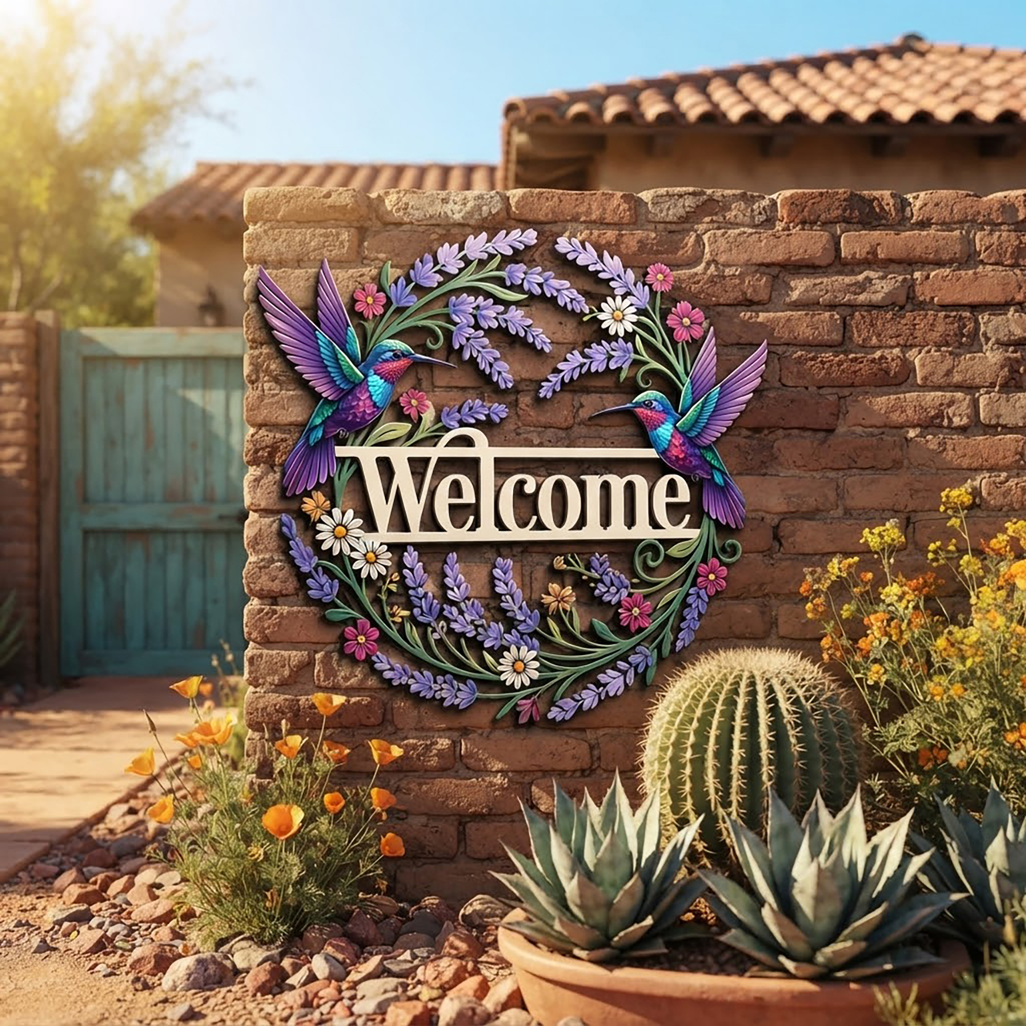 Hummingbird Welcome Metal Sign - product view 2