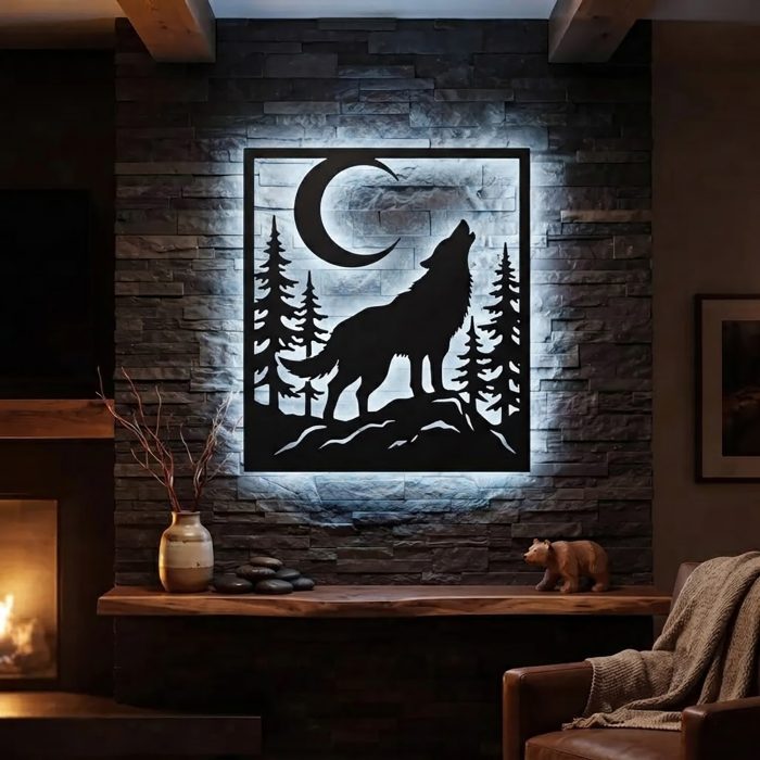 Howling Wolf LED Metal Wall Art