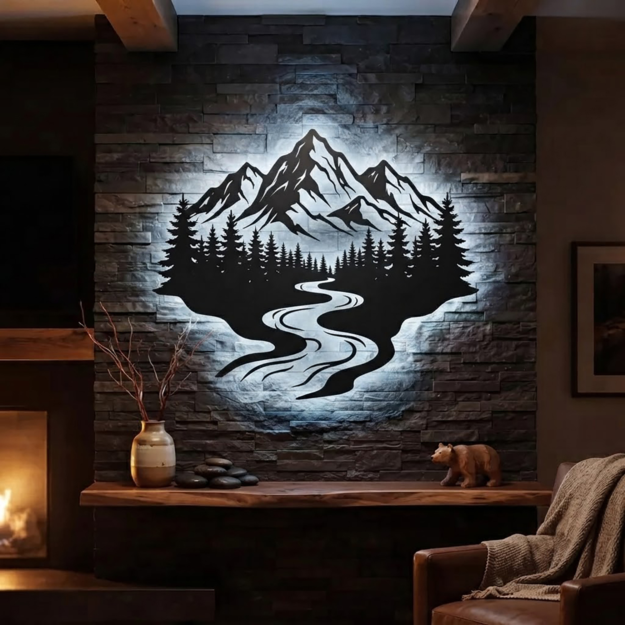 Mountain Forest LED Metal Wall Art