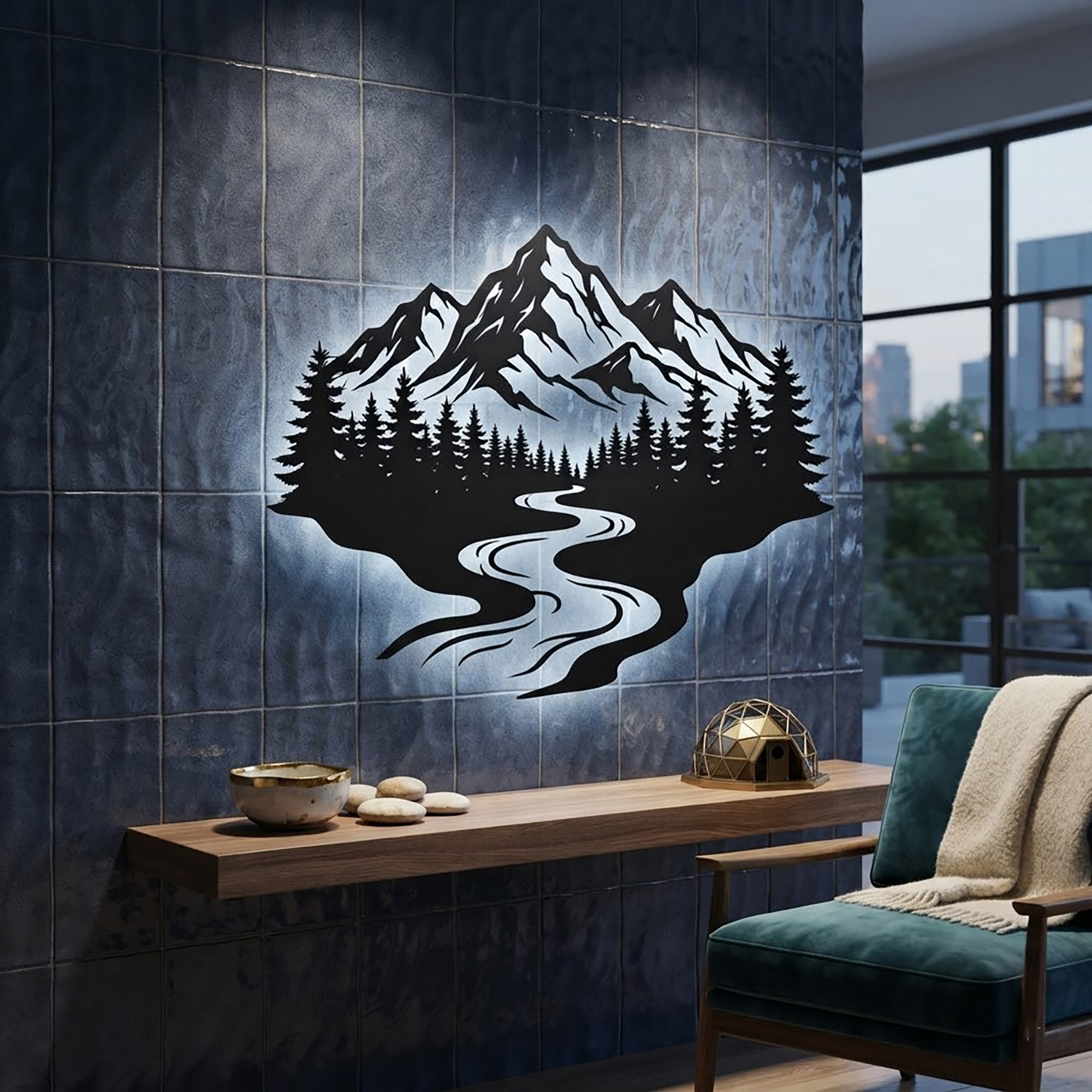 Mountain Forest LED Metal Wall Art - product view 2