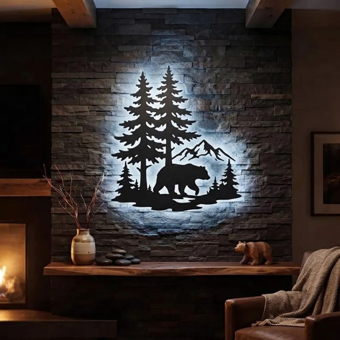 Black Bear LED Metal Wall Art