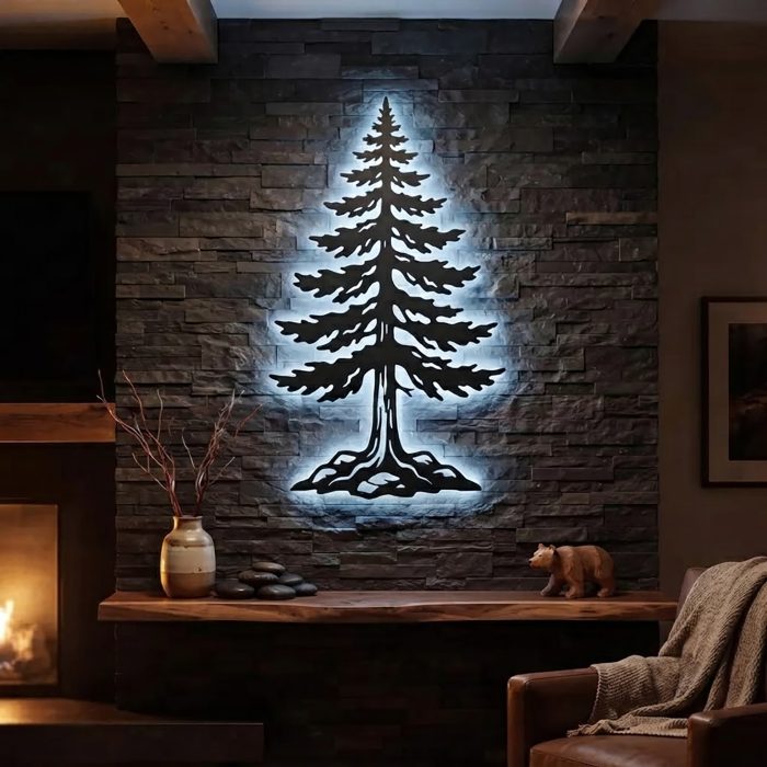 Pine Tree LED Metal Wall Art