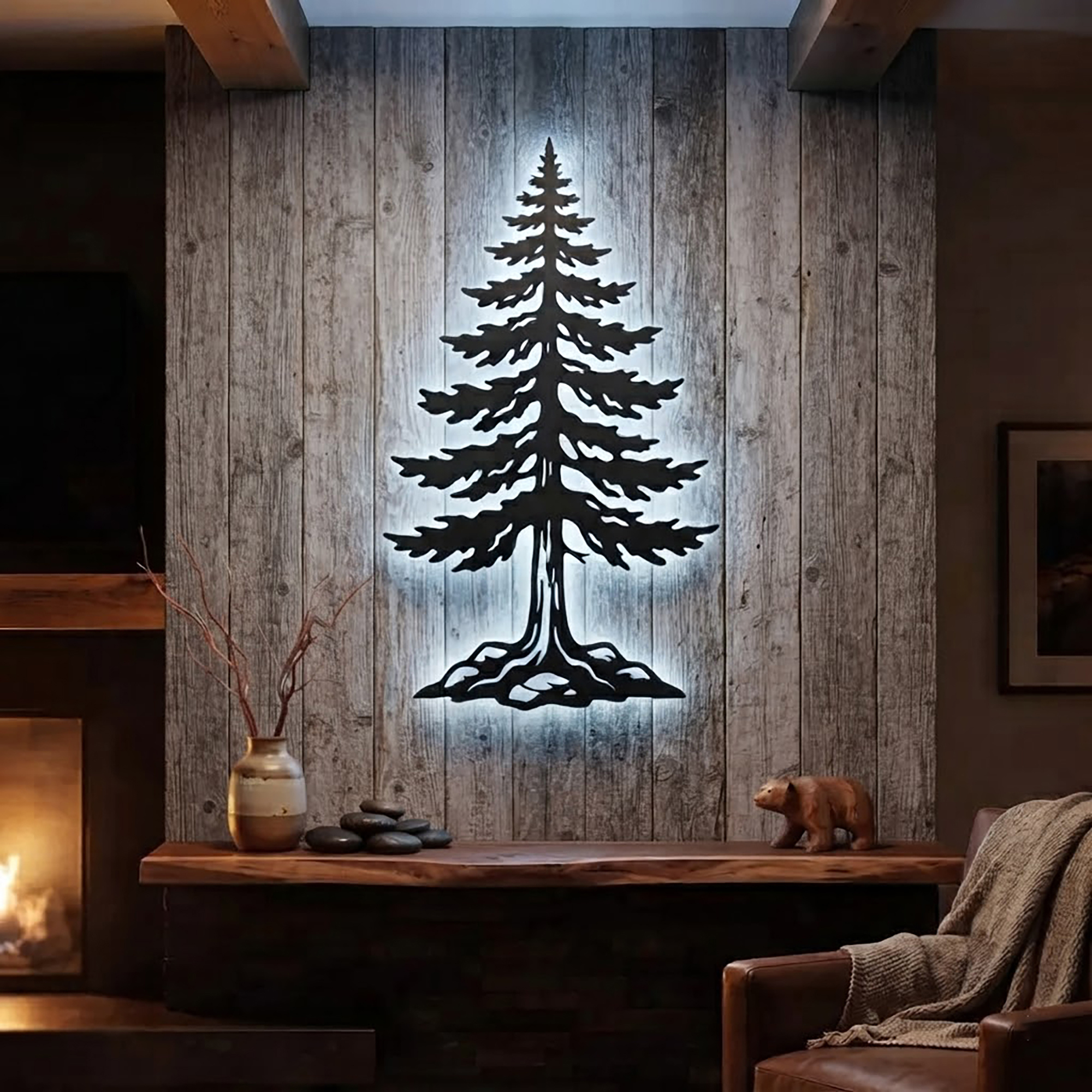Pine Tree LED Metal Wall Art - product view 2