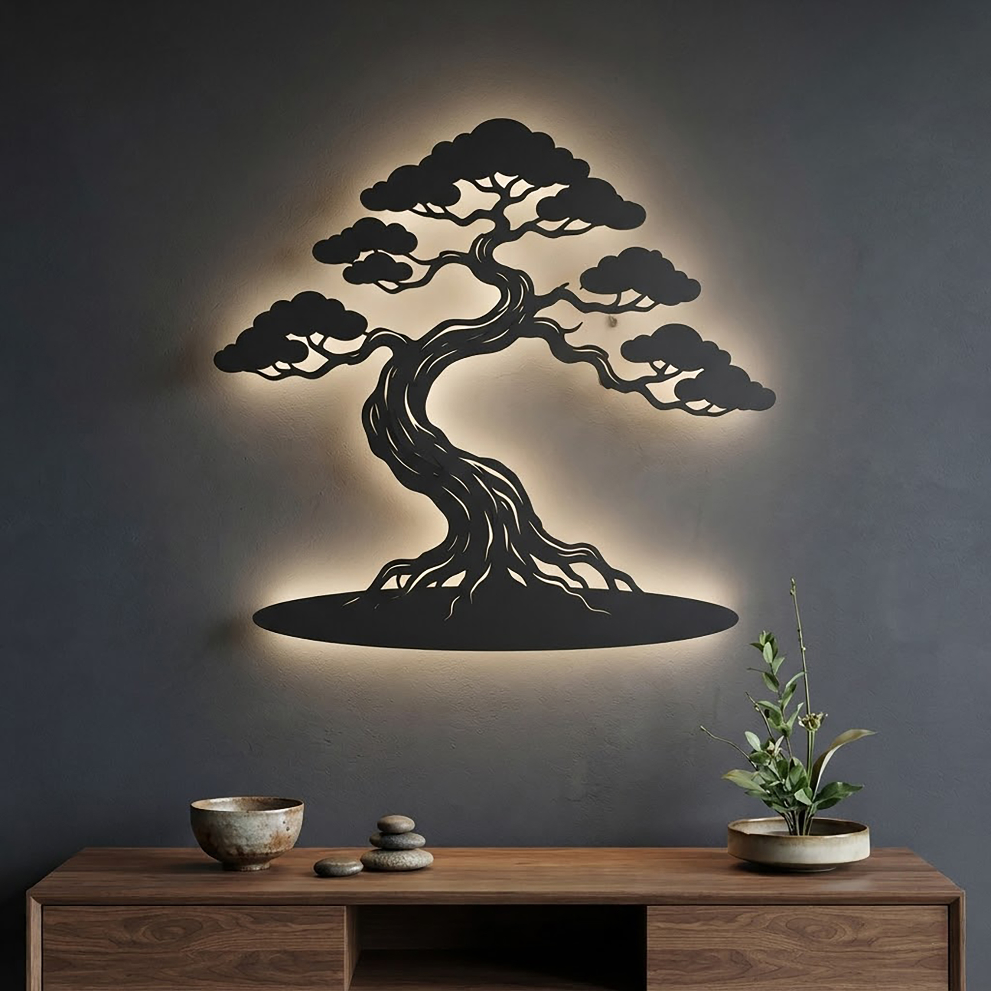 Bonsai Tree LED Metal Wall Art