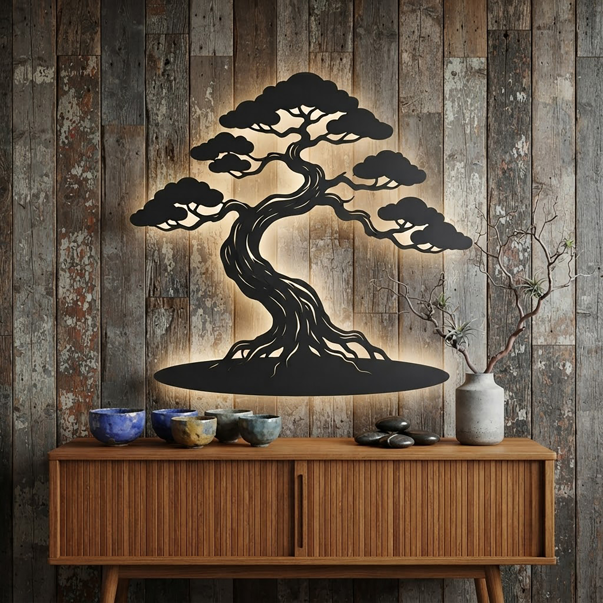 Bonsai Tree LED Metal Wall Art - product view 2