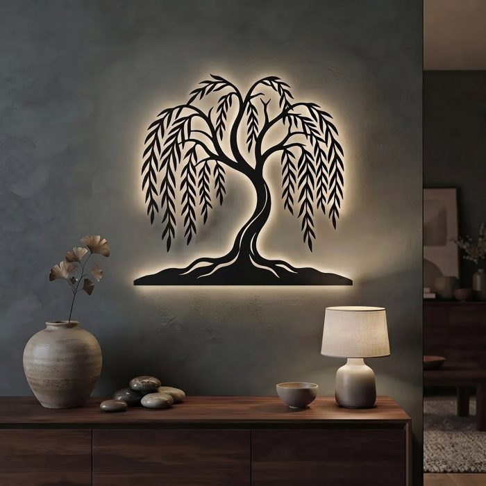 Weeping Willow Tree LED Metal Wall Art