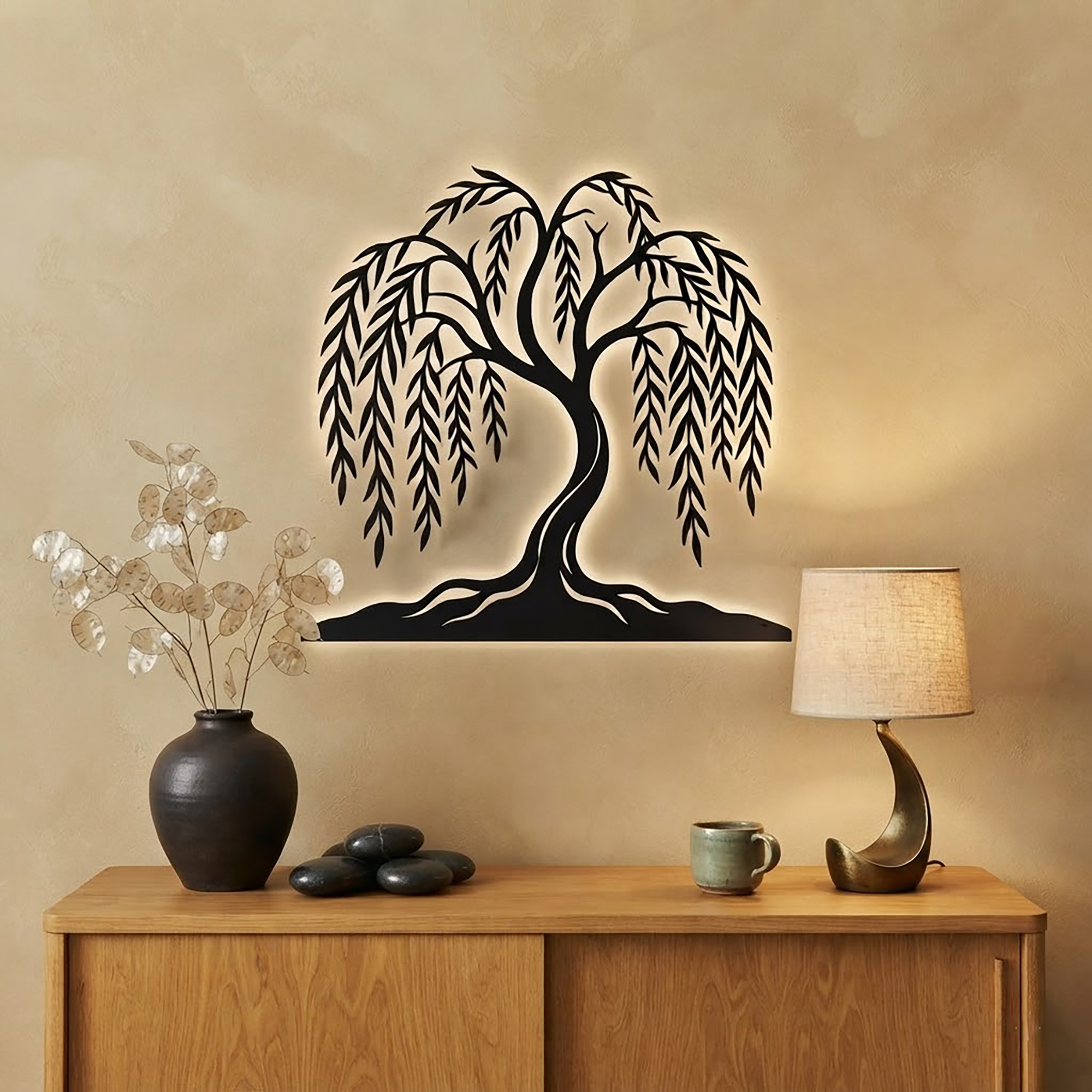 Weeping Willow Tree LED Metal Wall Art - product view 2
