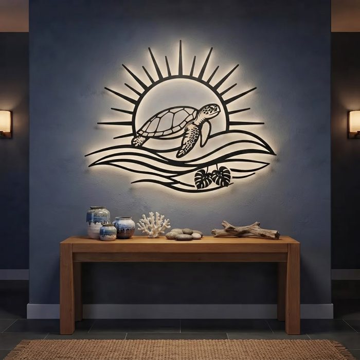 Sea Turtle LED Metal Wall Art