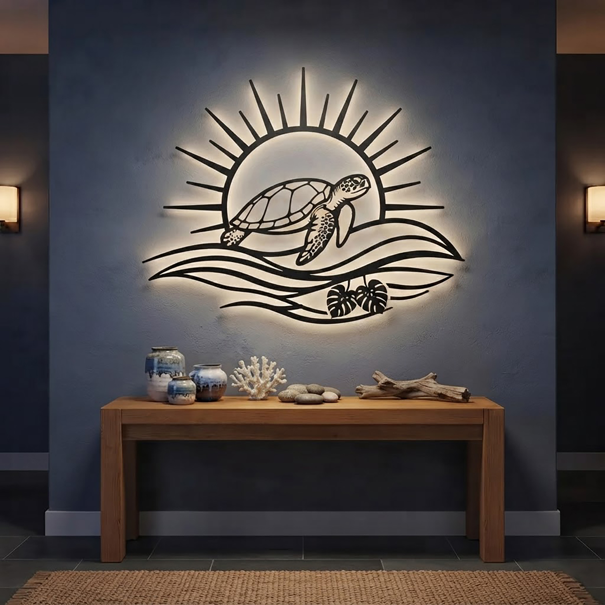 Sea Turtle LED Metal Wall Art