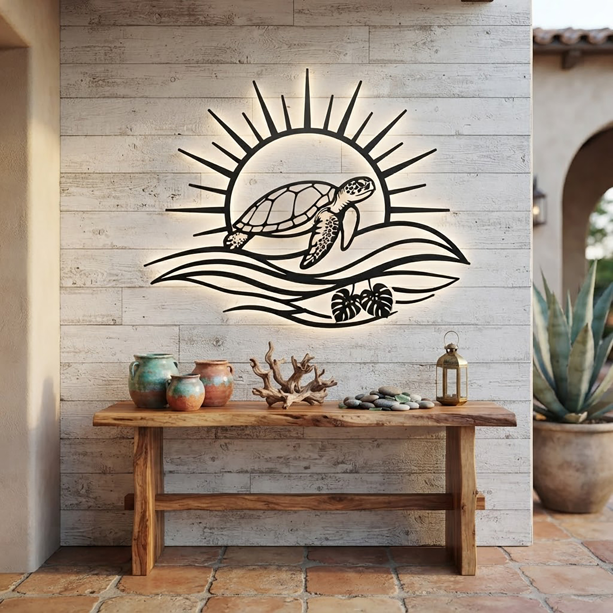 Sea Turtle LED Metal Wall Art - product view 2