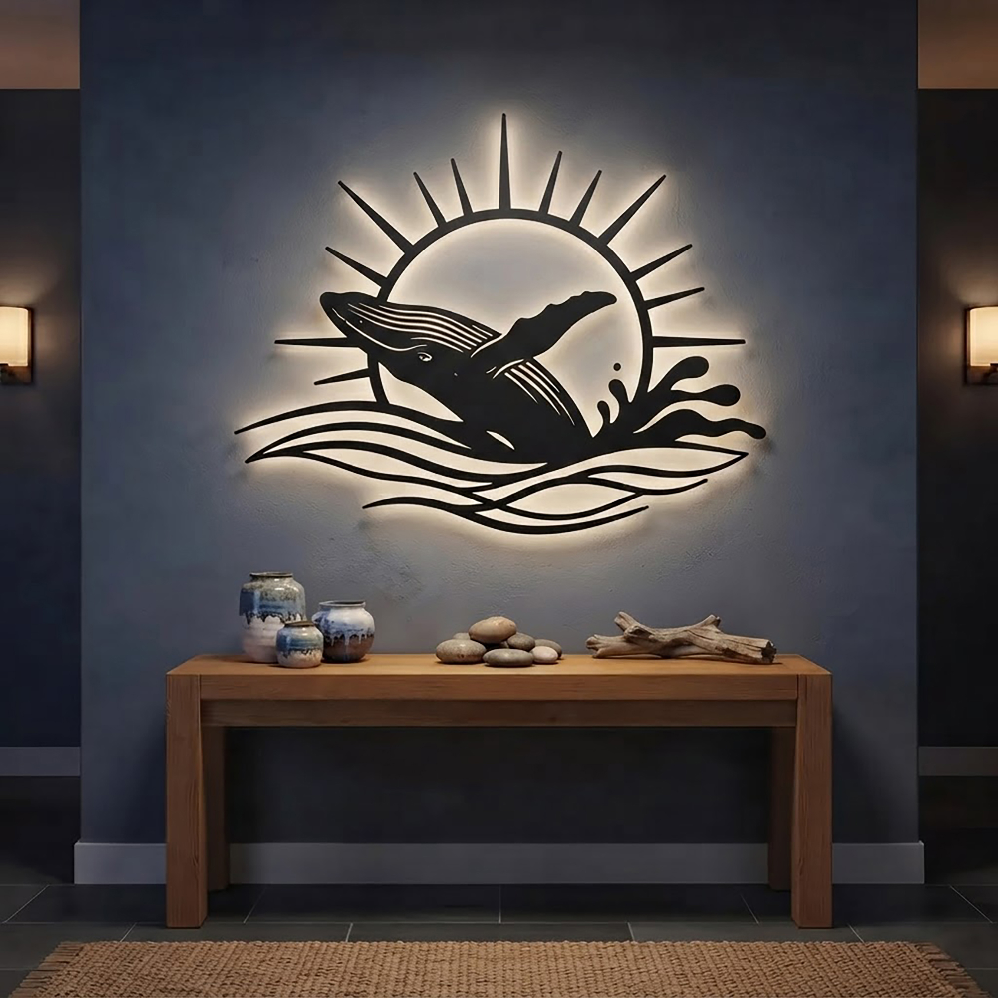 Humpback Whale LED Metal Wall Art
