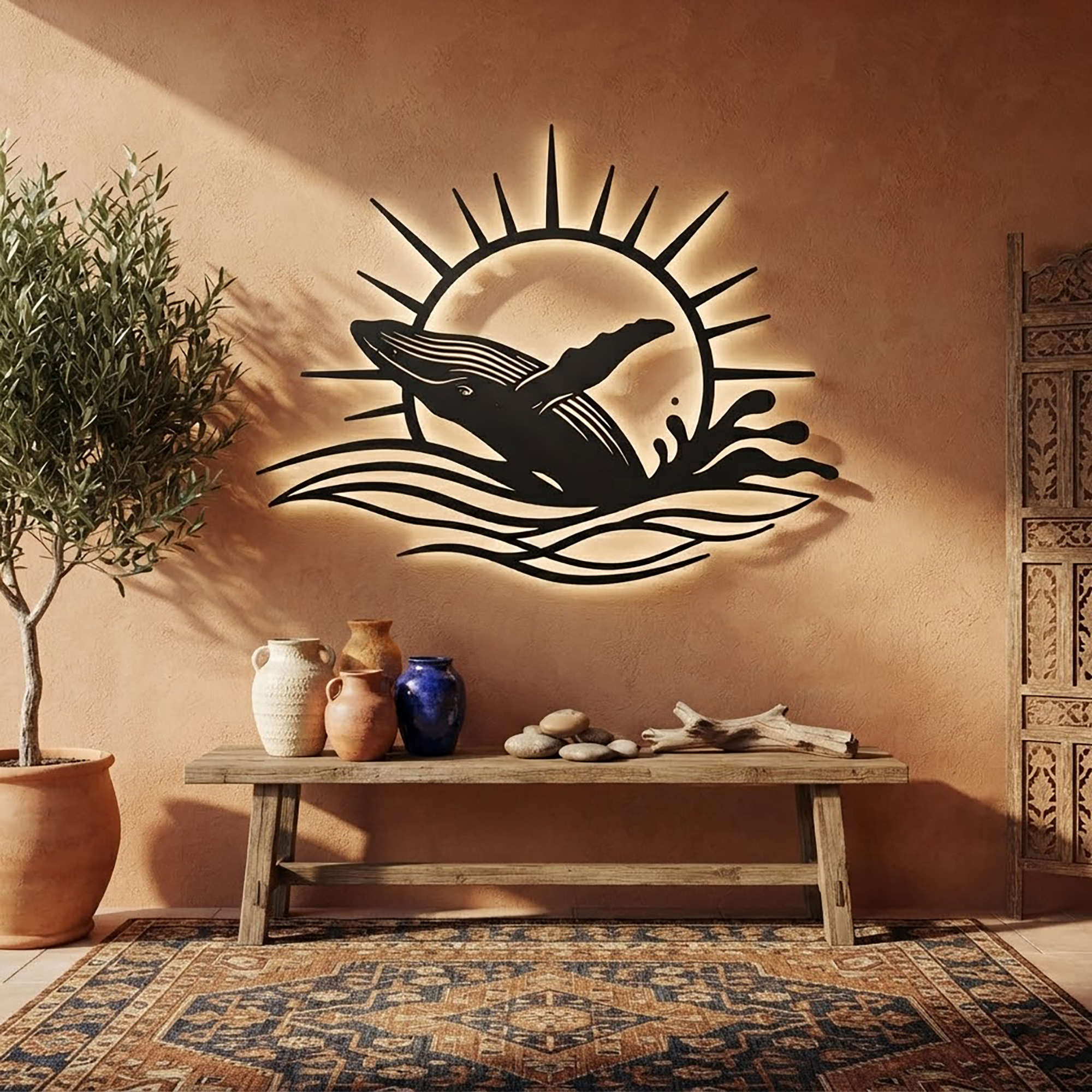 Humpback Whale LED Metal Wall Art - product view 2