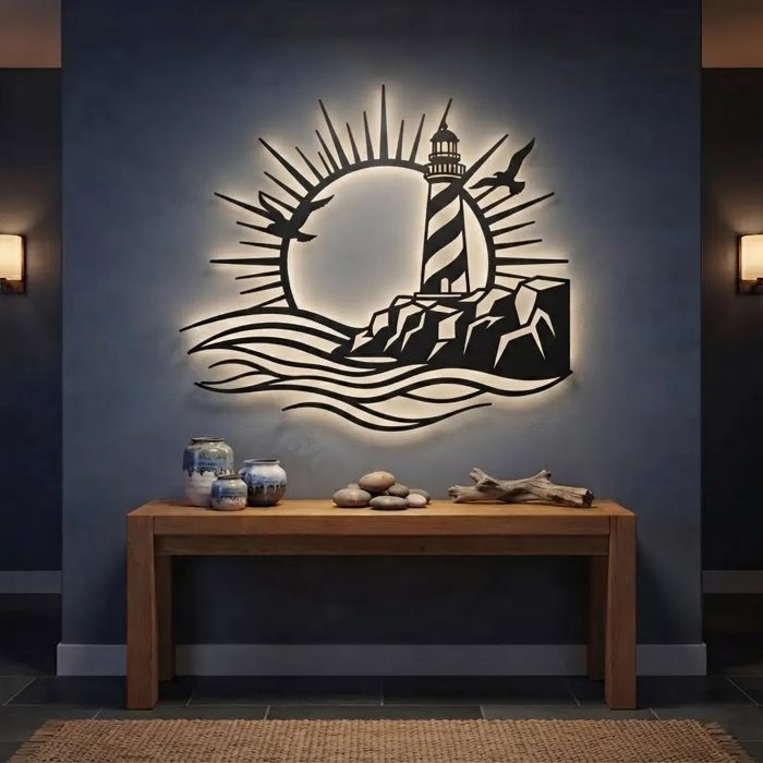 Lighthouse LED Metal Wall Art