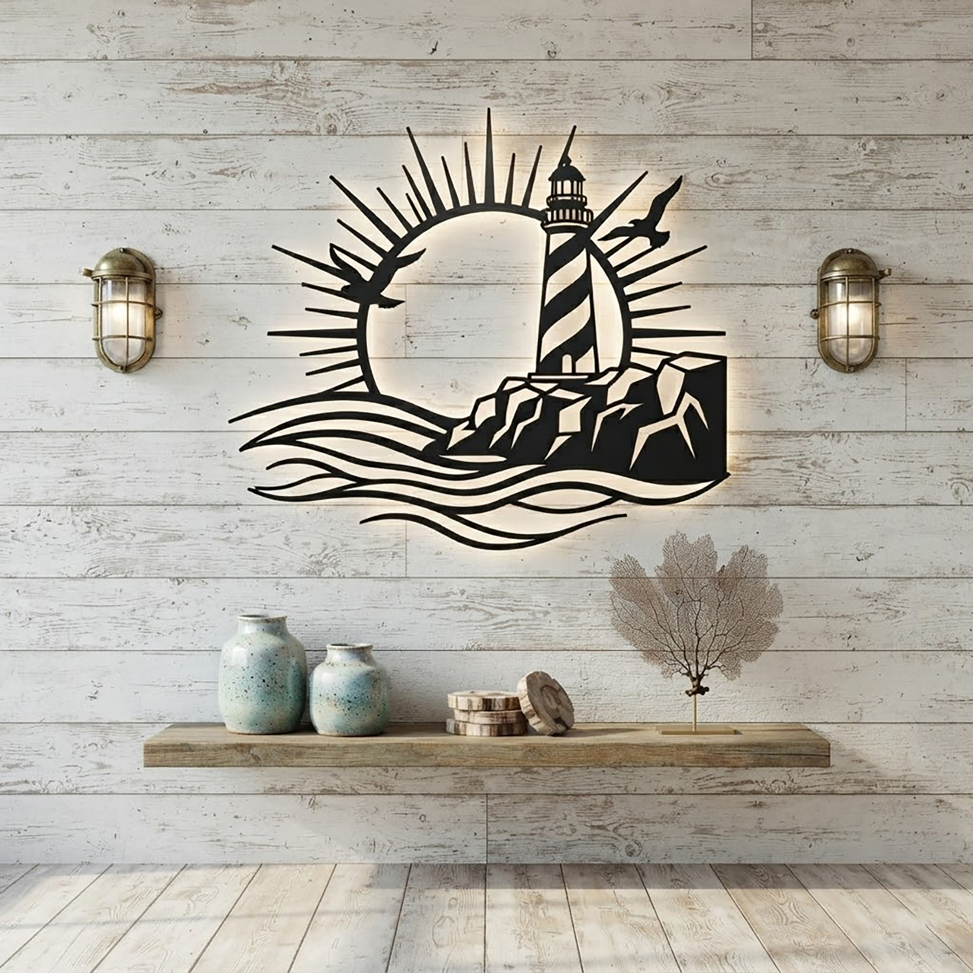 Lighthouse LED Metal Wall Art - product view 2
