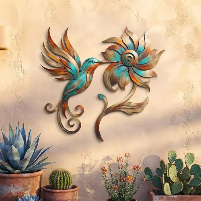 Colorful Hummingbird Metal Wall Art