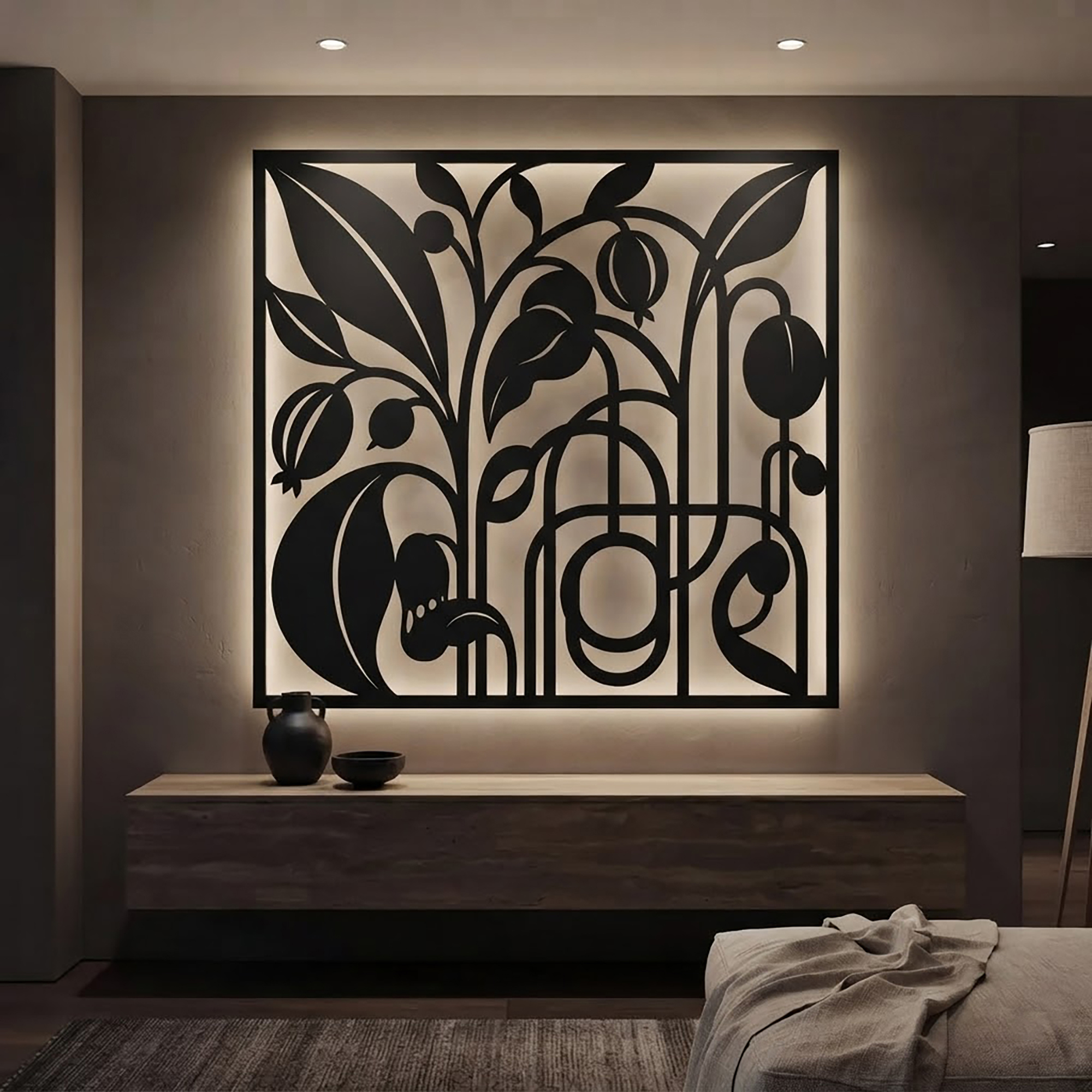 Abstract Botanical LED Metal Wall Art