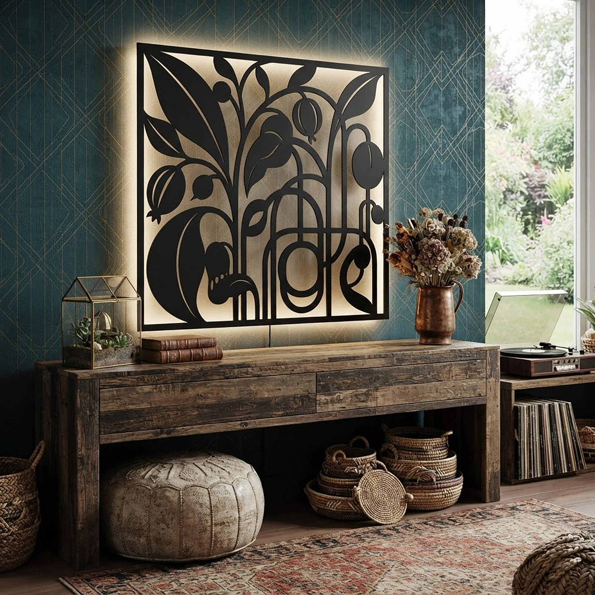 Abstract Botanical LED Metal Wall Art - product view 2