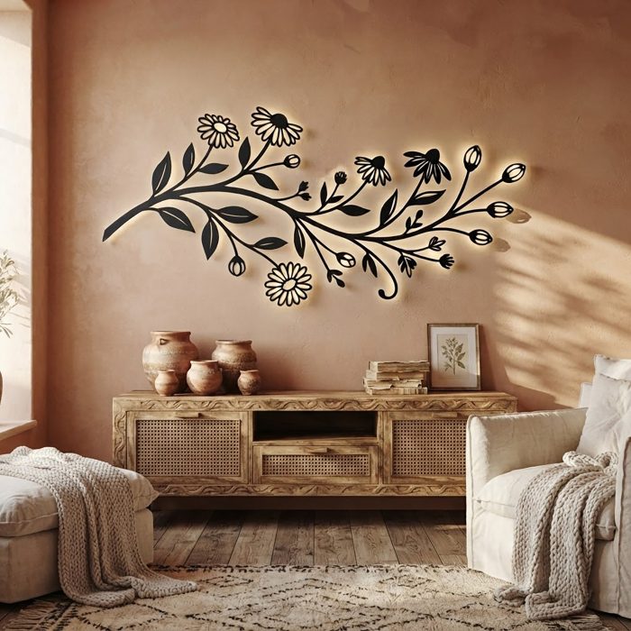 Wildflower Branch LED Metal Wall Art