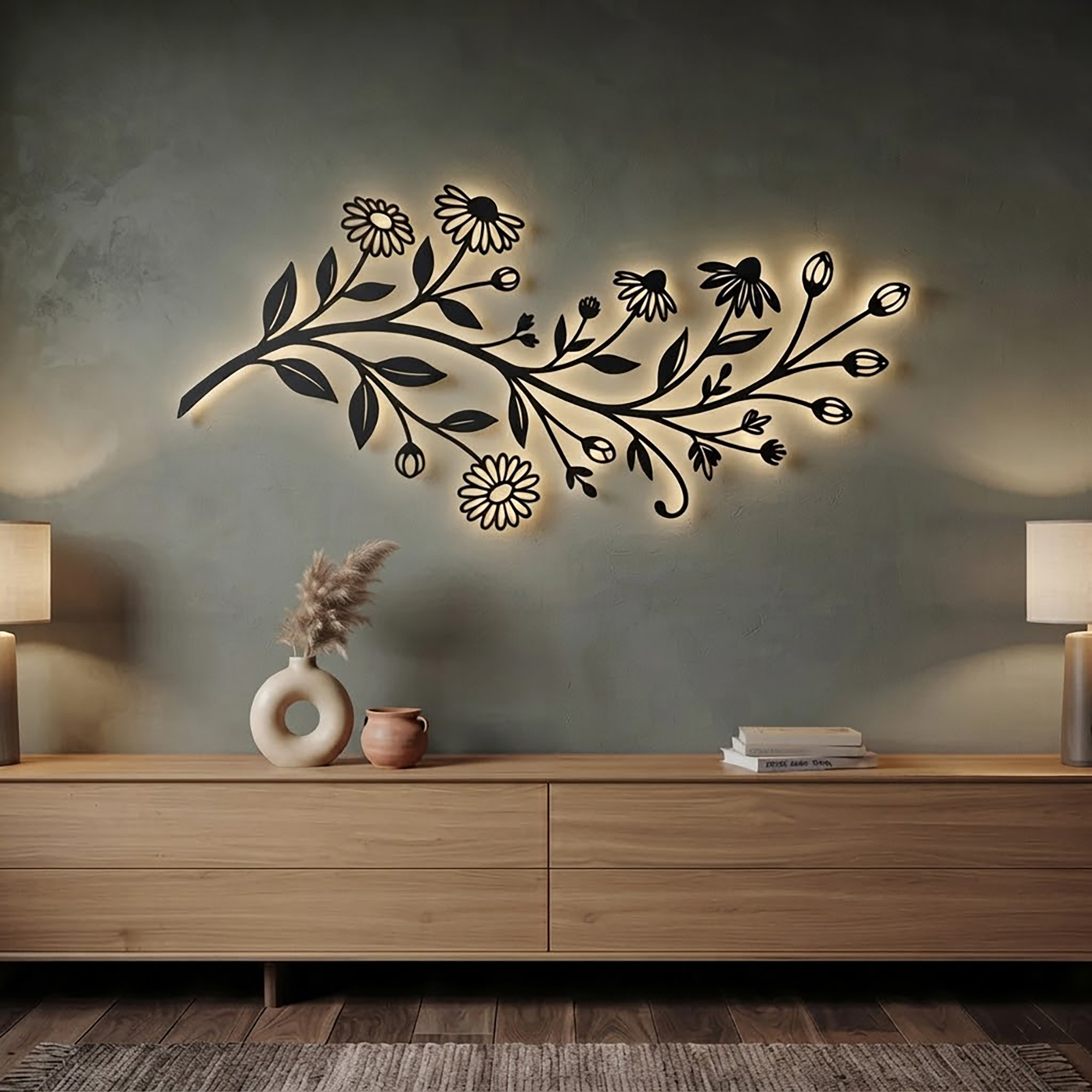 Wildflower Branch LED Metal Wall Art - product view 2