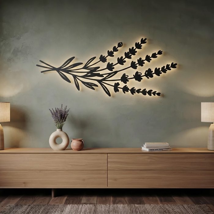 Lavender Branch LED Metal Wall Art