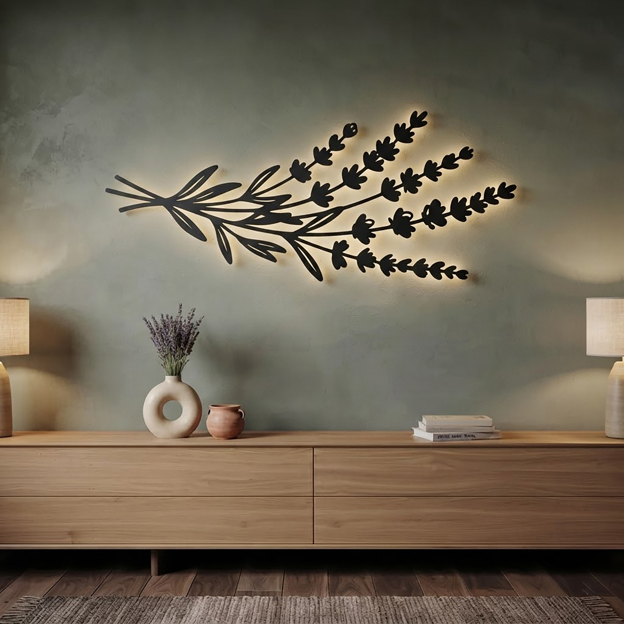 Lavender Branch LED Metal Wall Art
