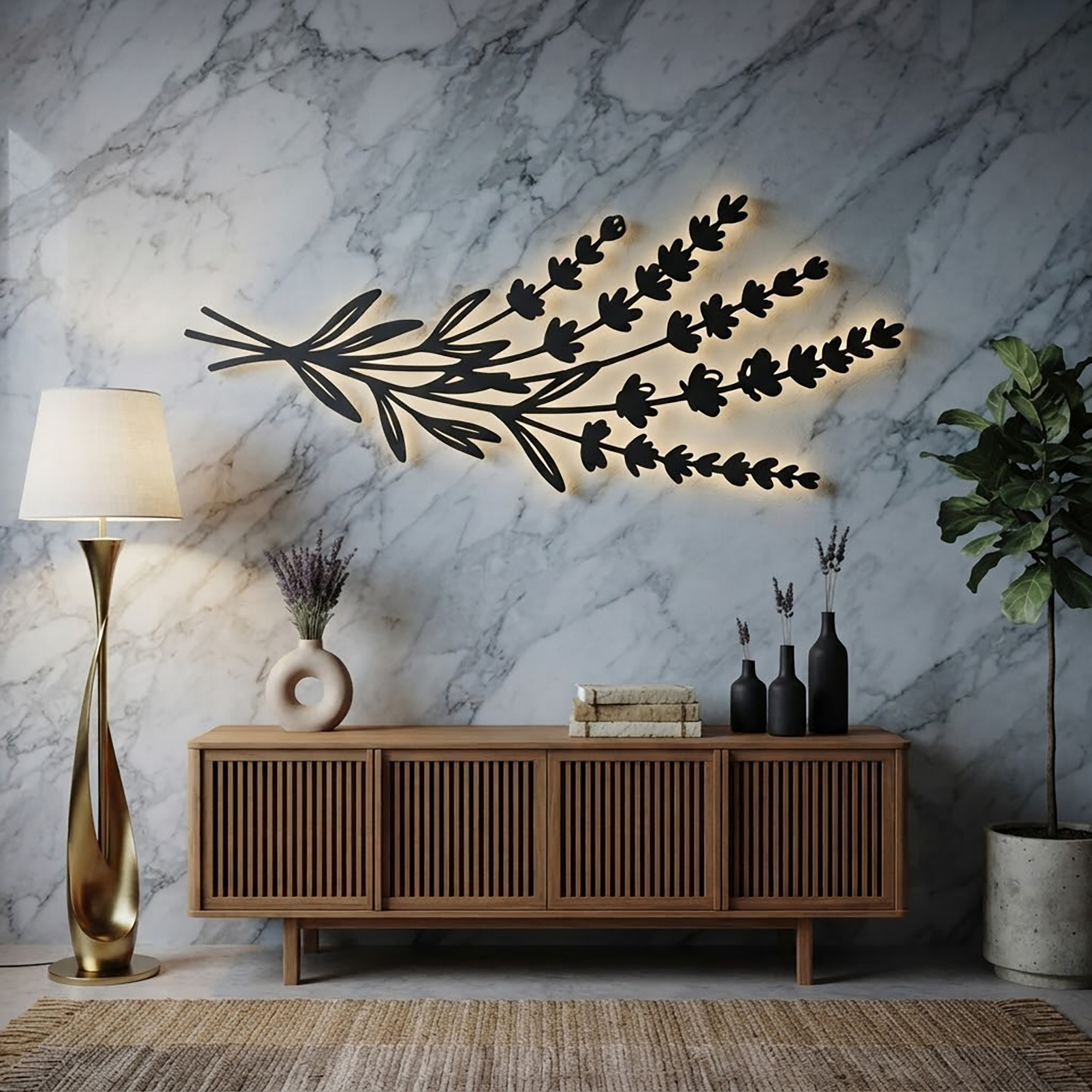 Lavender Branch LED Metal Wall Art - product view 2
