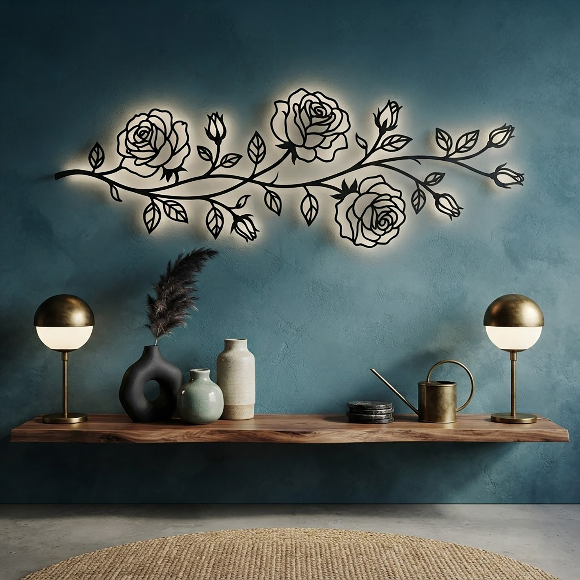 Rose Branch LED Metal Wall Art - product view 2
