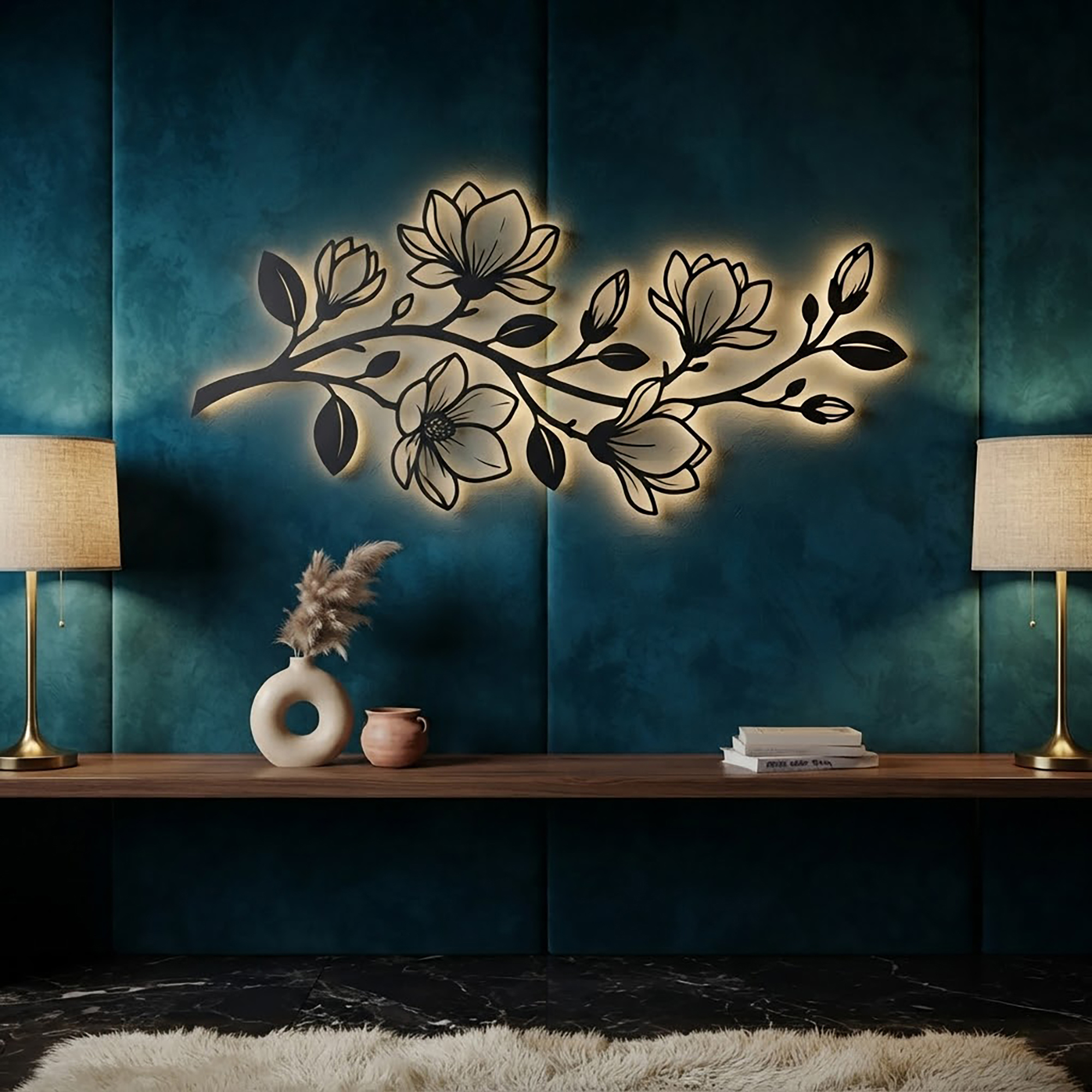 Magnolia Branch LED Metal Wall Art - product view 2