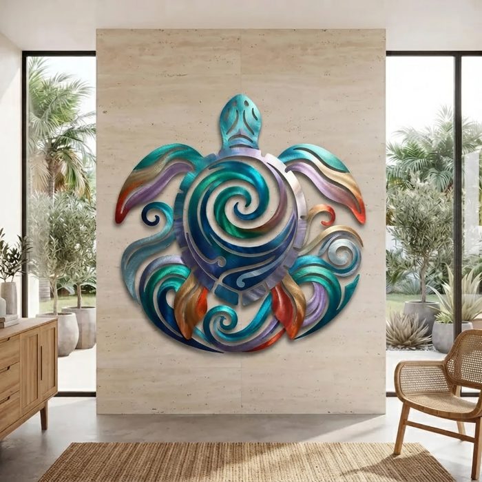 Colorful Sea Turtle Metal Wall Art