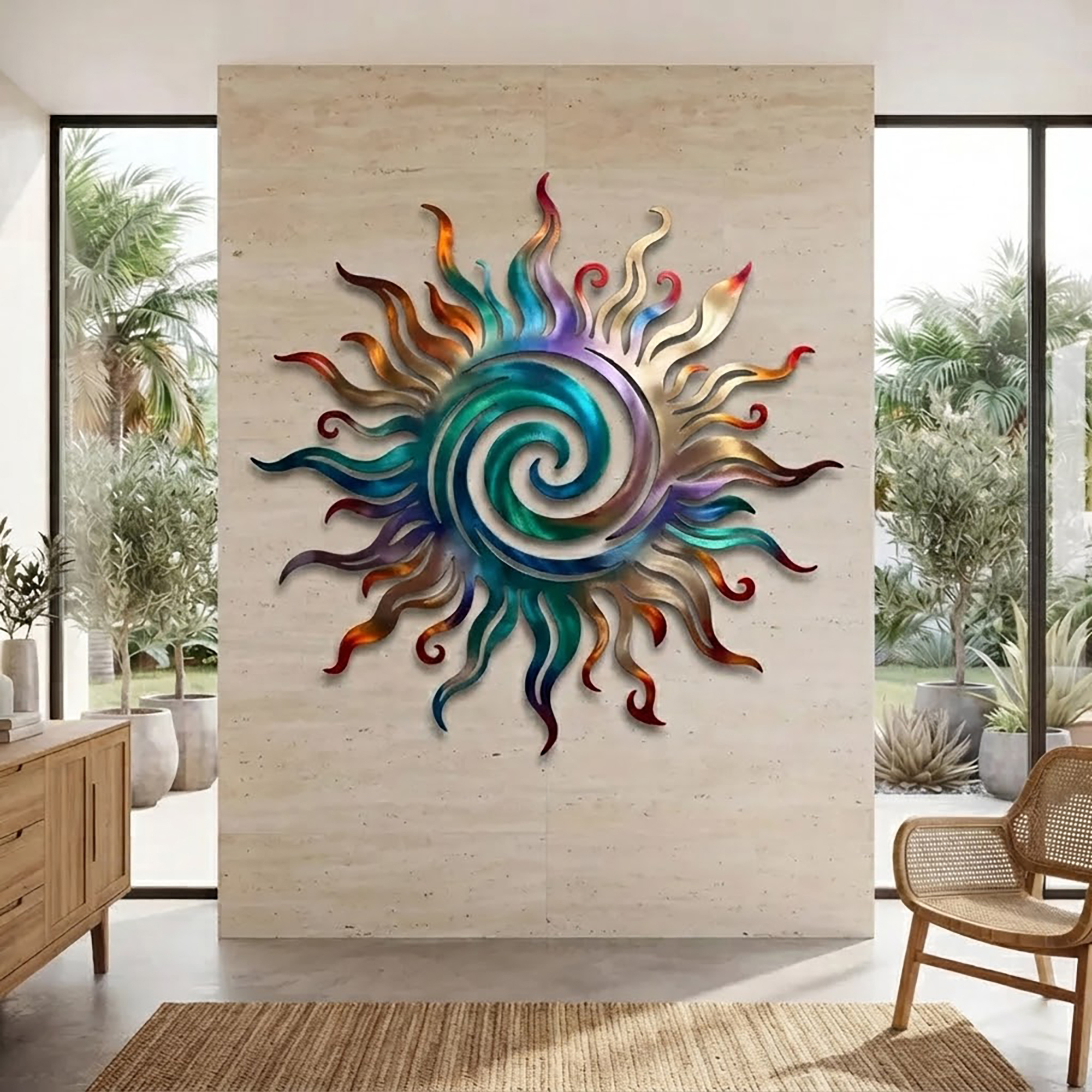 Colorful Spiral Sun Metal Wall Art