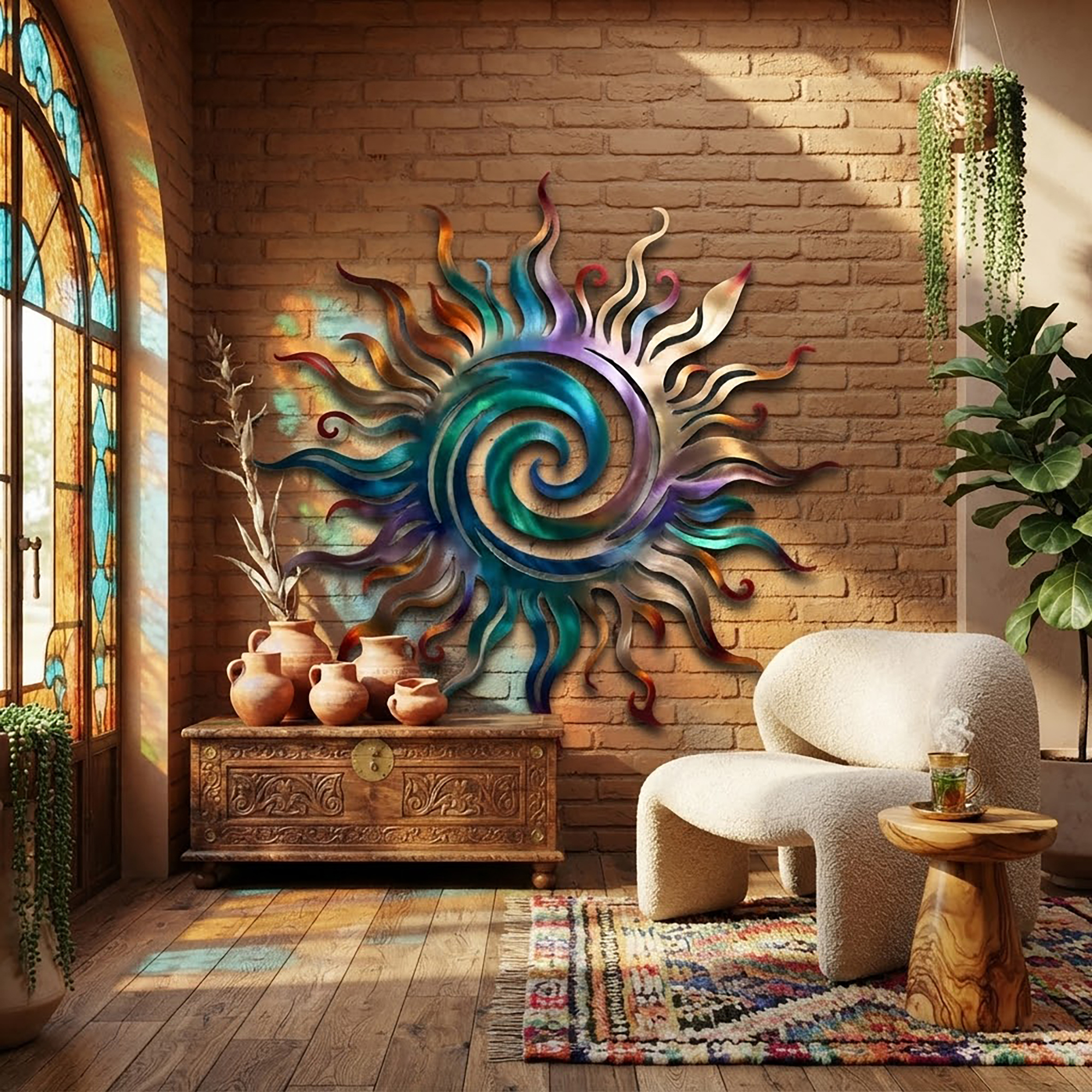 Colorful Spiral Sun Metal Wall Art - product view 2