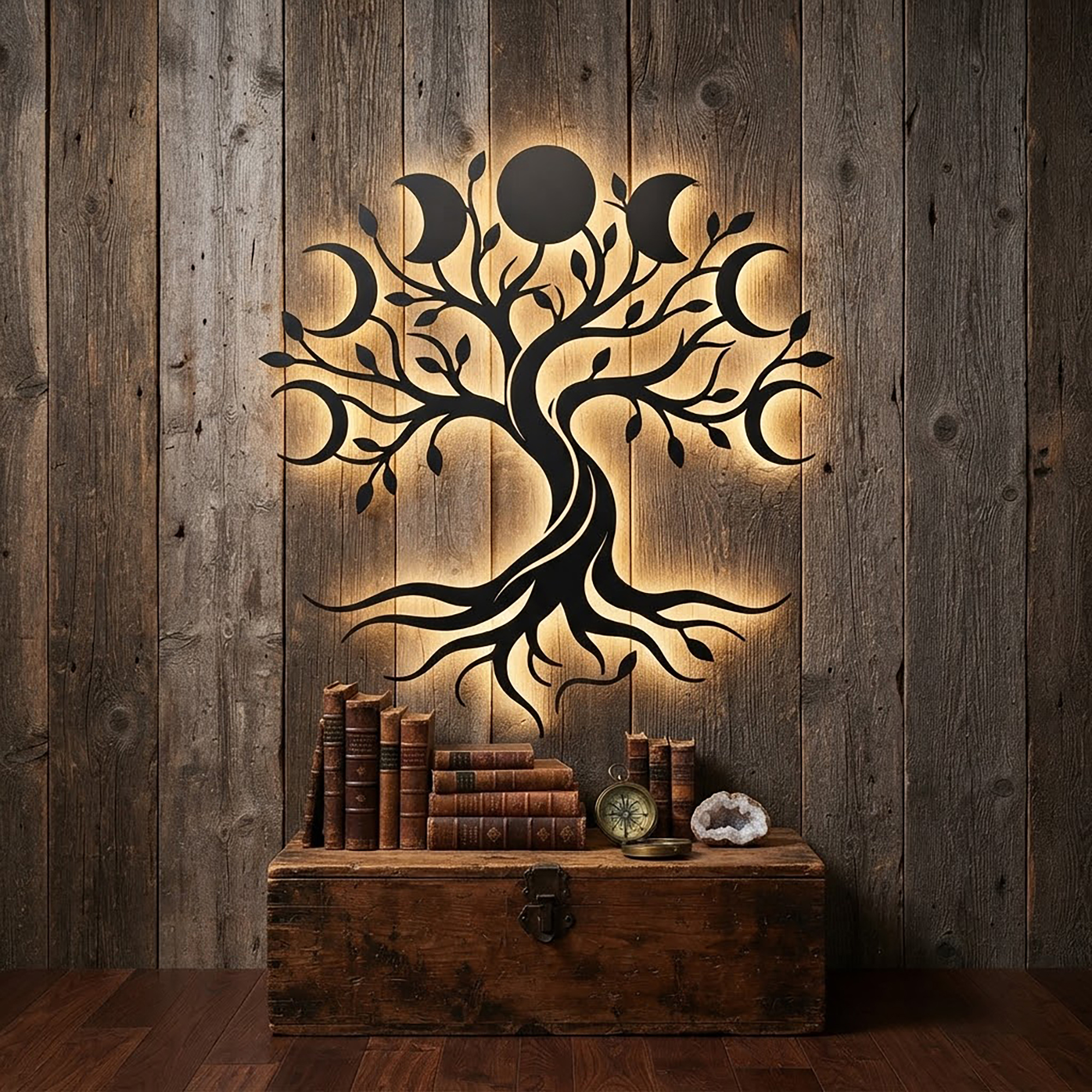 Moon Phase Tree of Life LED Metal Wall Art - product view 2