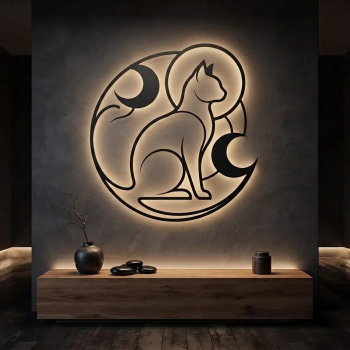 Celestial Cat LED Metal Wall Art