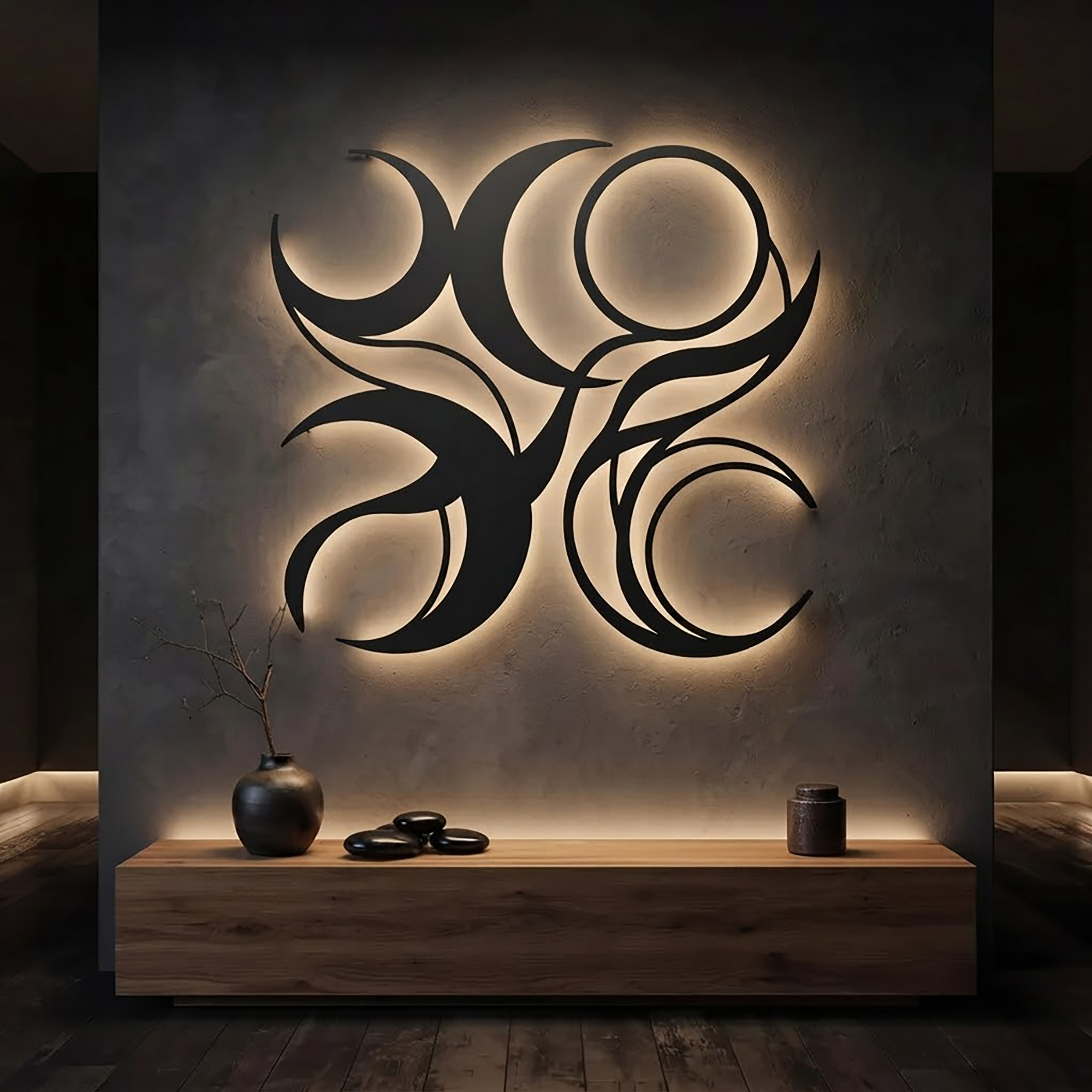 Triple Moon LED Metal Wall Art