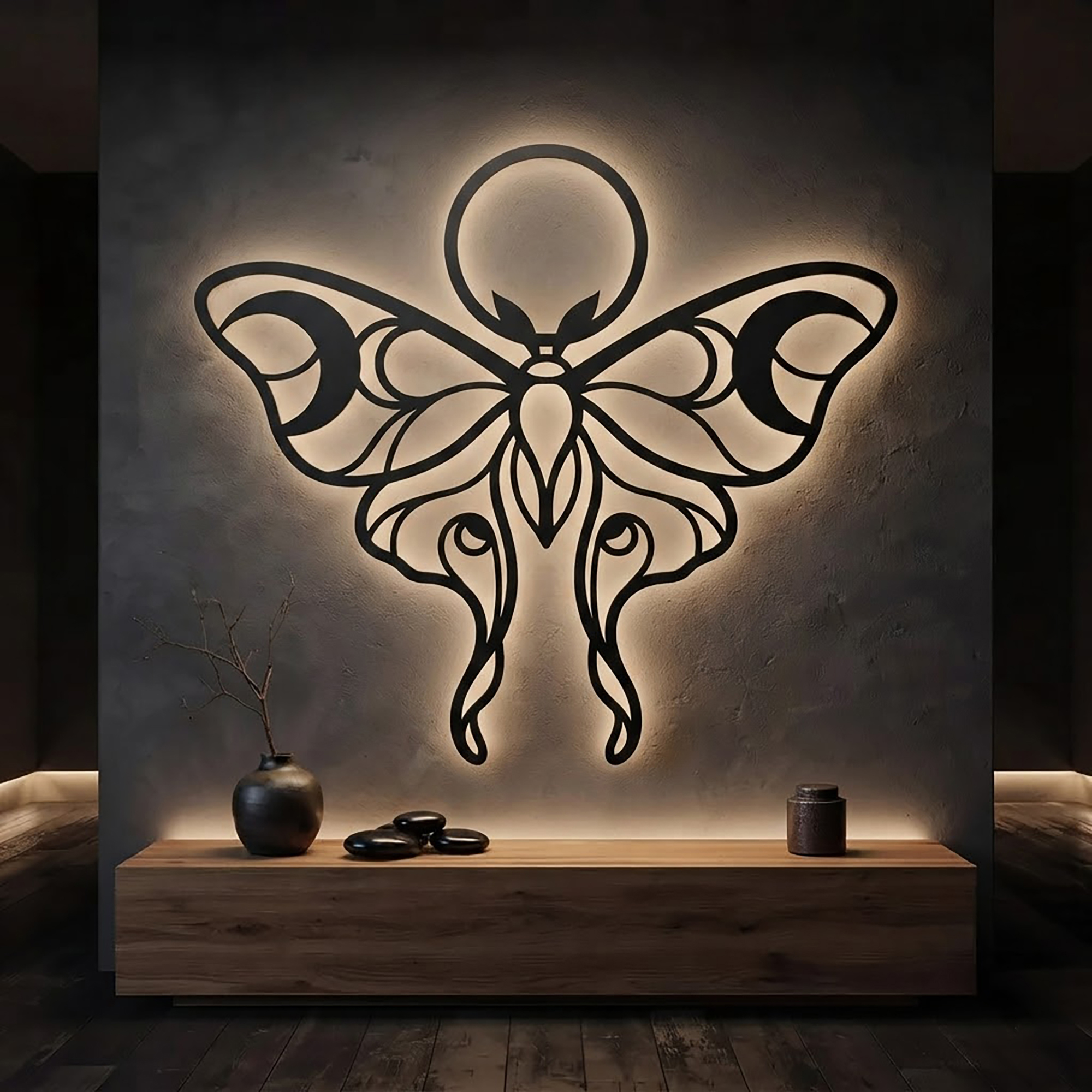 Luna Moth LED Metal Wall Art